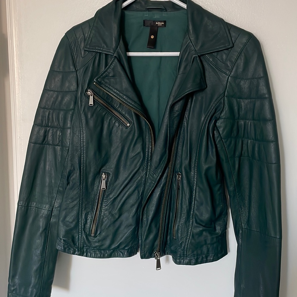 Aqua Luxe 100% Dark Green Leather Jacket
